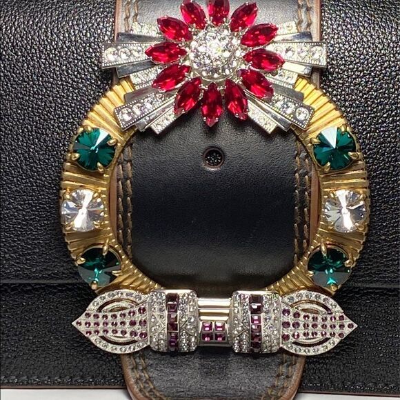 Miu Miu Madras Crystal Embellished Leather Shoulder Bag - Picture 9 of 13